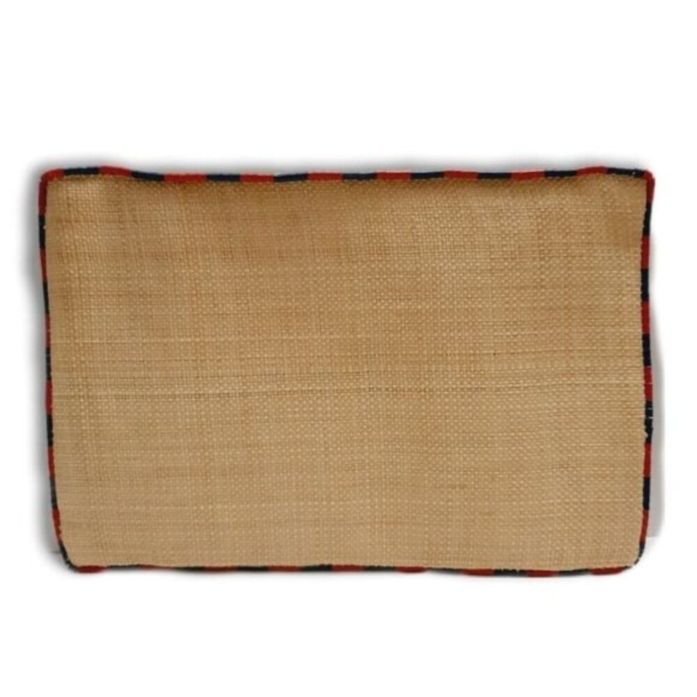 RALPH LAUREN 100% Raffia Envelope Boho Purse Beaded Edge Bag Natural